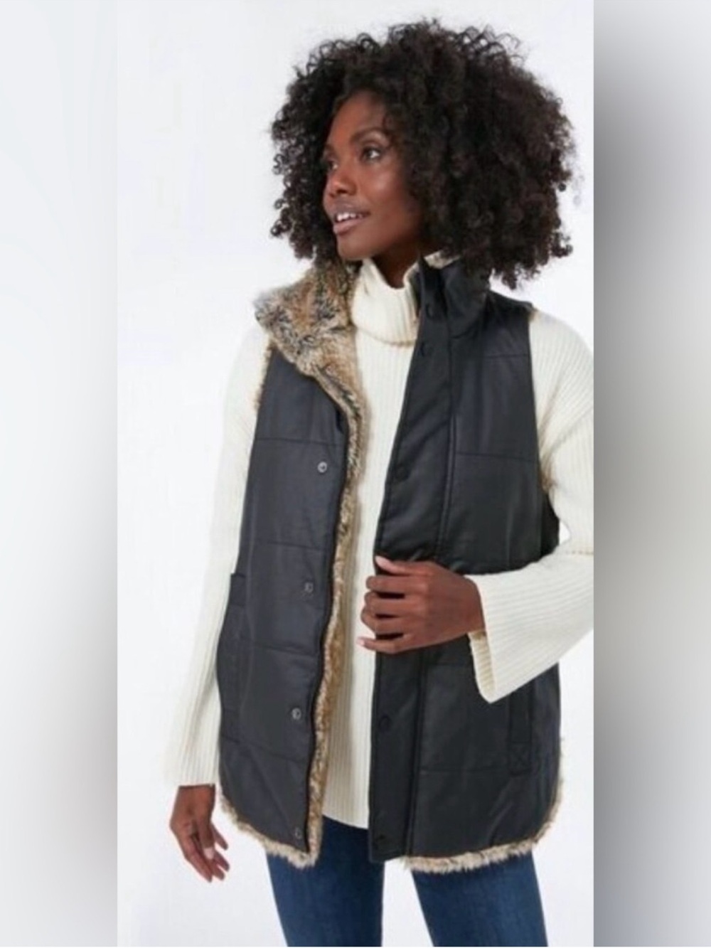 Tuckernuck Black Quilted Vest with Faux-Fur Trim